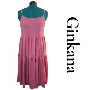 Ginkana Pink Heathered Tiered Midi Dress Spaghetti Strap Casual XL